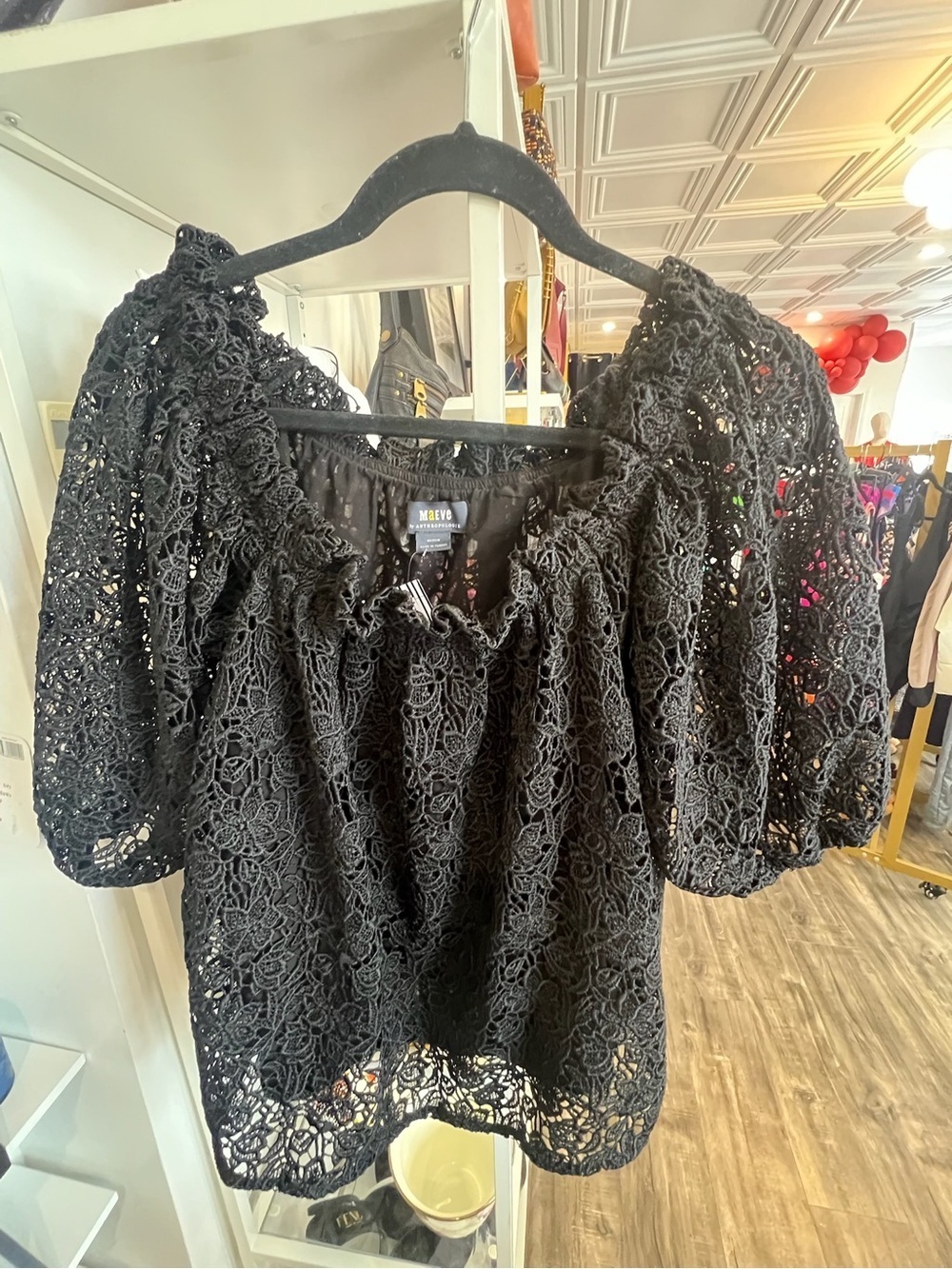 Maeve Black off the shoulder cutwork Crochet Lace Blouse top